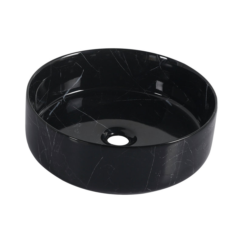 Ceramic Round Above - Counter Bathroom Sink, Black And White Patterns, Low Water Absorption, Three Layer Glaze, Easy To Clean, 15.33 In Dimensions, 19.14 Lb Sink With Configuration, High Temperature