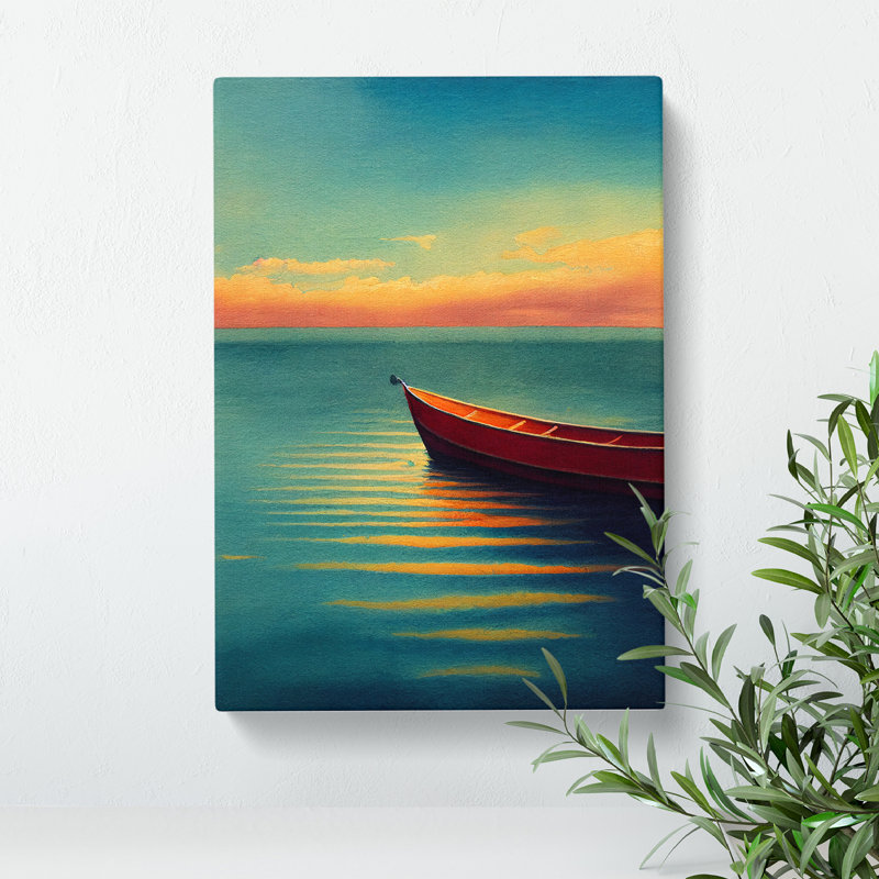 Boat By The Sunrise - Wrapped Canvas Painting, 76cm H x 50cm W x 3cm D