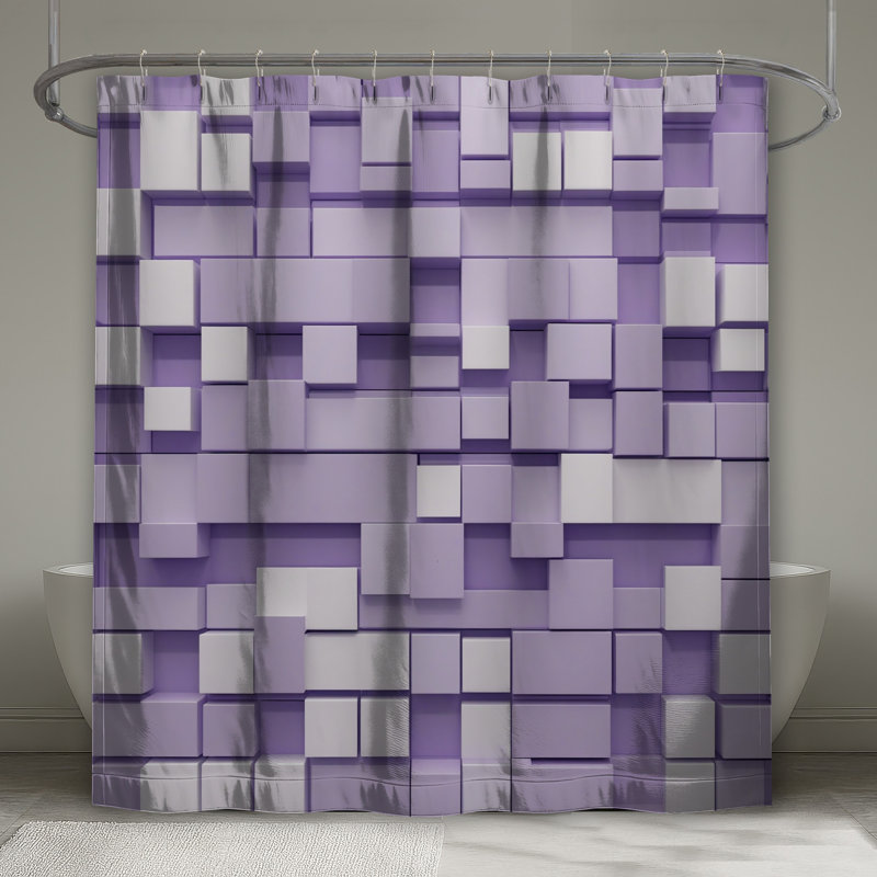 Rideaux de douche mauve à blocs blancs très longs, L 70 po x H 84 po