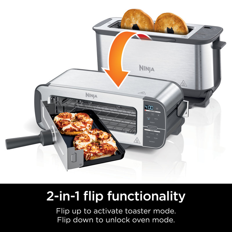 Ninja Ninja Foodi 2-in-1 Flip Toaster, 2-Slice Capacity, Compact Toaster Oven with Reheat and Defrost Functions, 1500 Watts, Stainless Steel