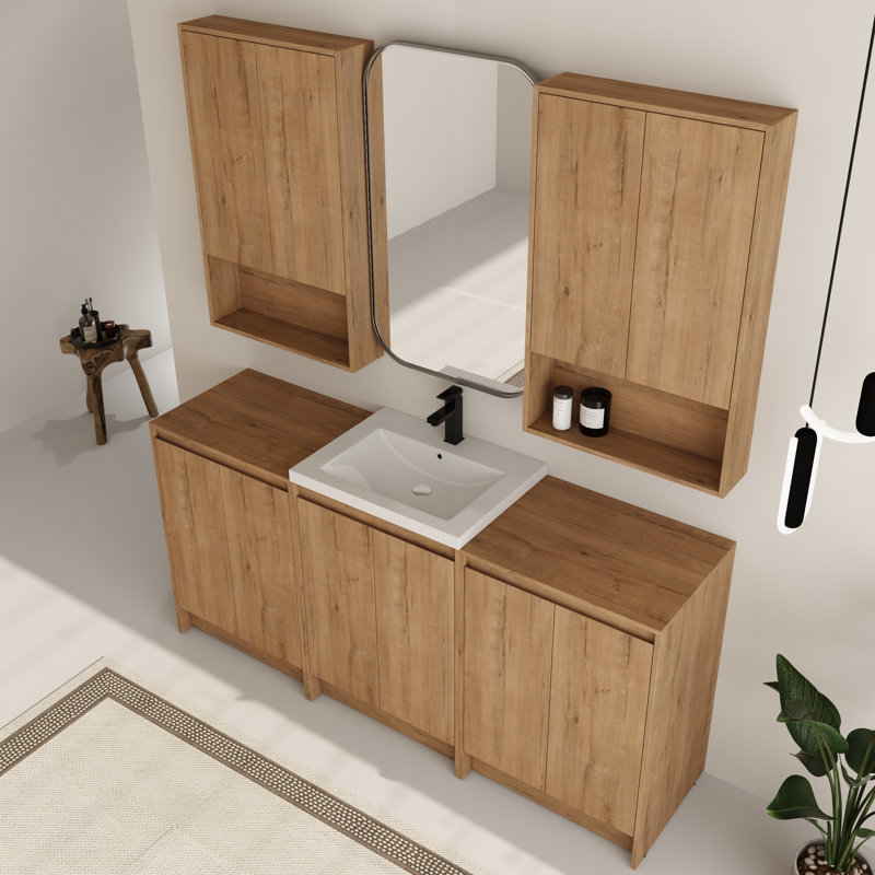 Ensemble de meuble-lavabo simple 72 po avec comptoir en résine et armoires murales 24 po Bellmead