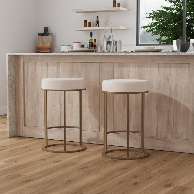 Quinn Upholstered Fabric Counter Stool, Taupe Seat/Brass Frame