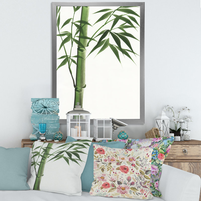 Détail d'un bambou vert foncé III - reproduction sur toile, H 20 po x l 12 po x P 1,5 po, Toile encadrée argentée