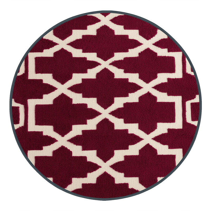 Machine Washable Trellis Red Area Rug, Round 6'