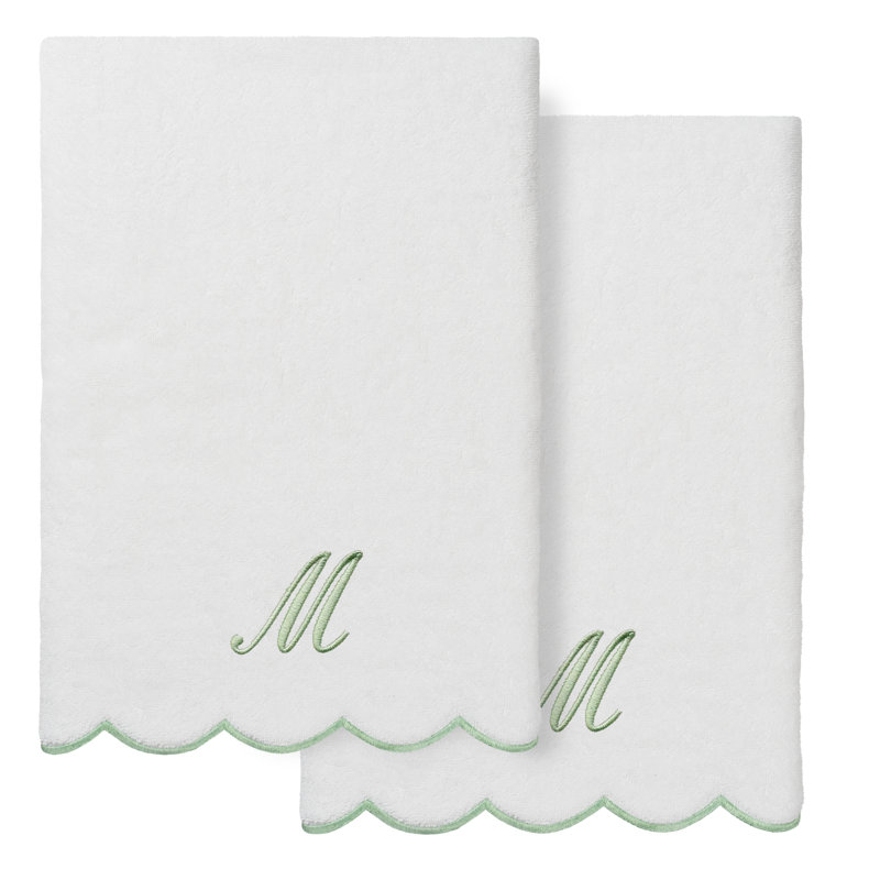 Ensemble de serviettes de bain personnalisées 100% coton turque 2 pièces Linum Home Textiles ADORNIA, M, Blanc/vert
