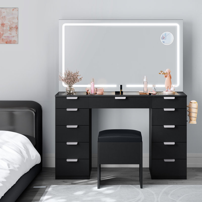 Vanity Mirror With LED Light, Black