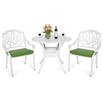 Canora Grey 3 Piece Patio Bistro Set, Outdoor All-Weather Cast Aluminum Dining Furniture Set Includes 2 Cushioned Chairs And A 35.4â Round Table Wit -  24E660BB13FD499C96FFD706D6A4E936