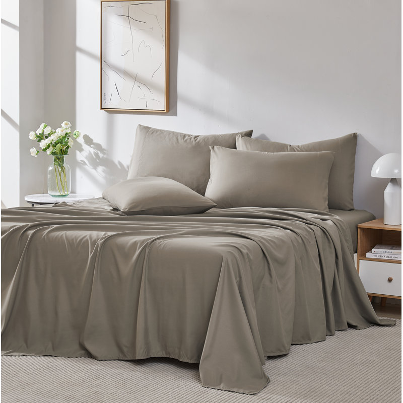 Ensemble de draps 4 pièces Southwest Fine Linens Vilano Springs, Lit simple, Taupe foncé