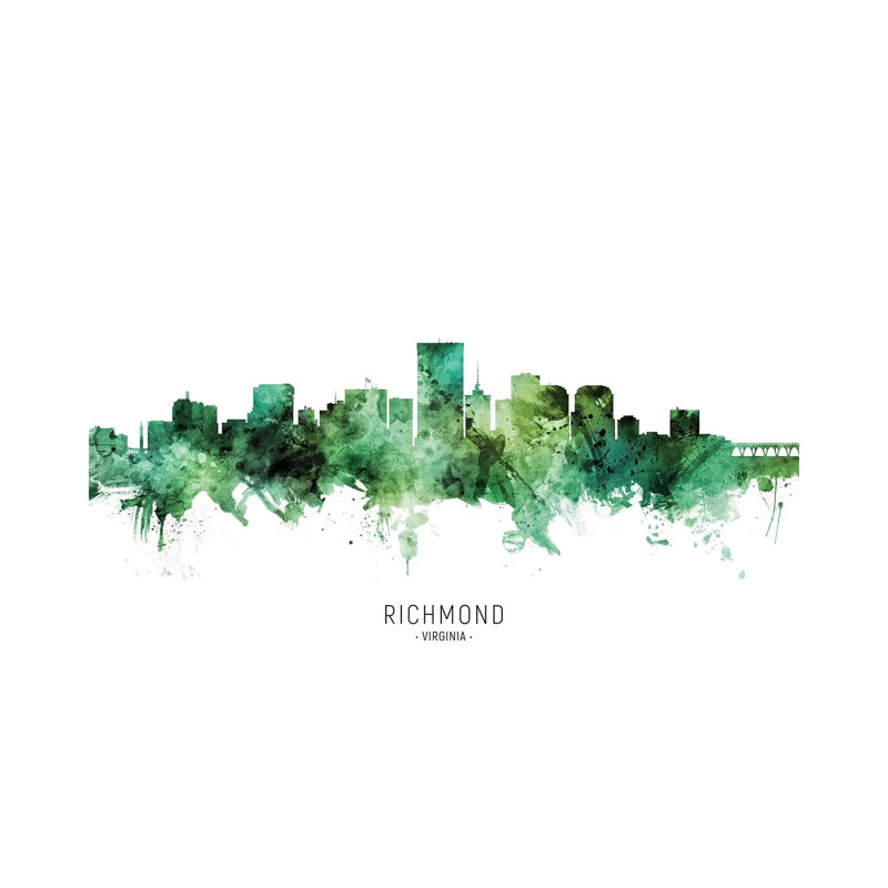 Richmond Virginia Skyline Green by Michael Tompsett - Wrapped Canvas Painting, 20.32cm H x 30.48cm W x 1.90cm D