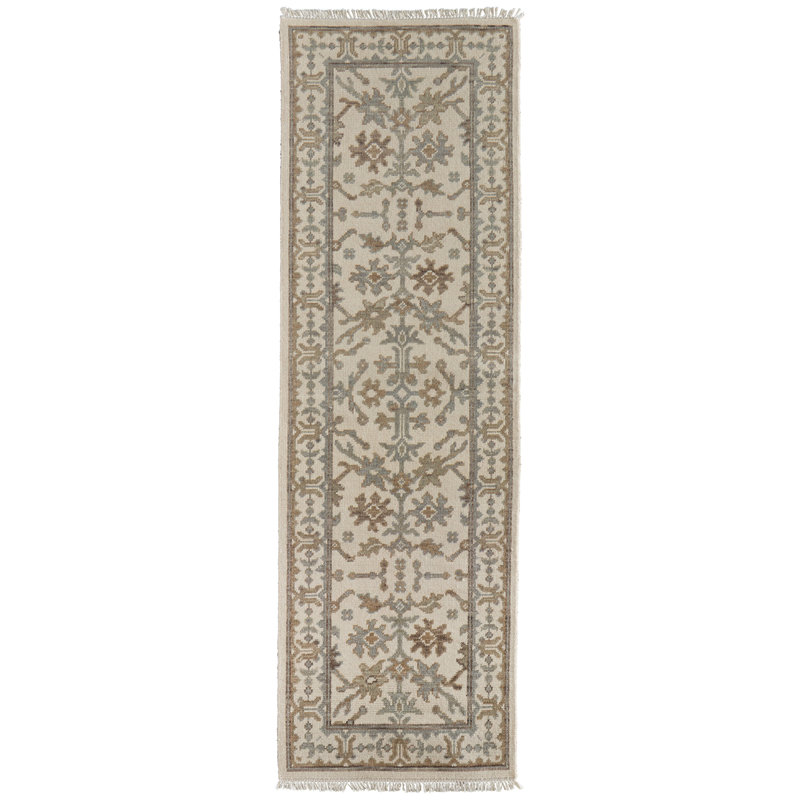 Karina Hand Knotted Wool Ikat Area Rug in Beige/Dash Gray, Runner 2'6" x 8'