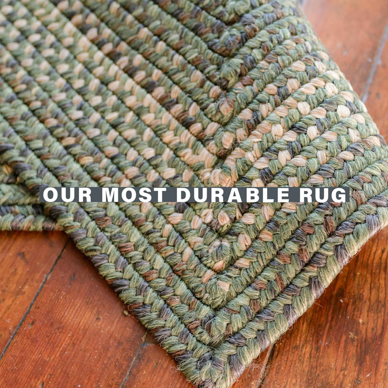 Grassland Green Braided 20" x 30" Rectangular Wool-Blend Rug