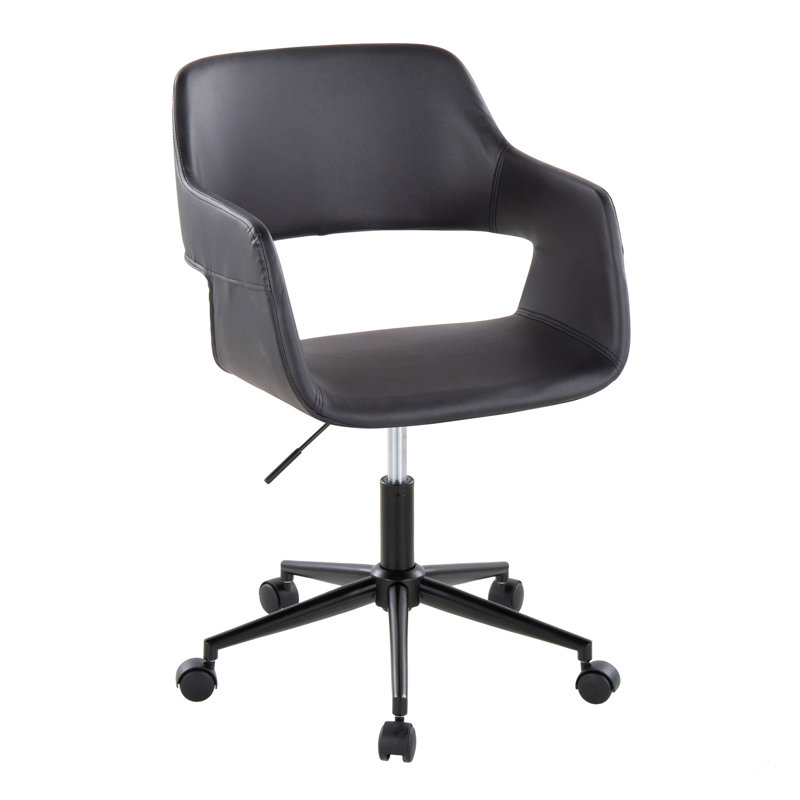 Contemporary Task Chair In Black Metal, Black, Black