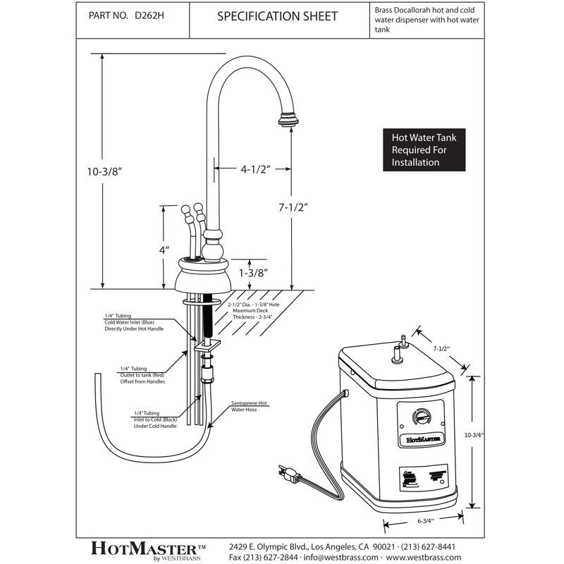 Docalorah 10" 2-Handle Hot and Cold Water Dispenser Faucet with Heating Tank, Satin Nickel