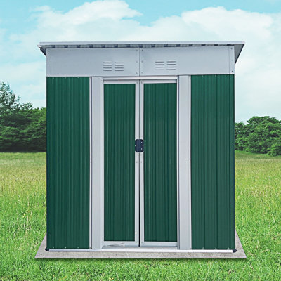 Remise de rangement extérieure pour toit vert avec porte coulissante