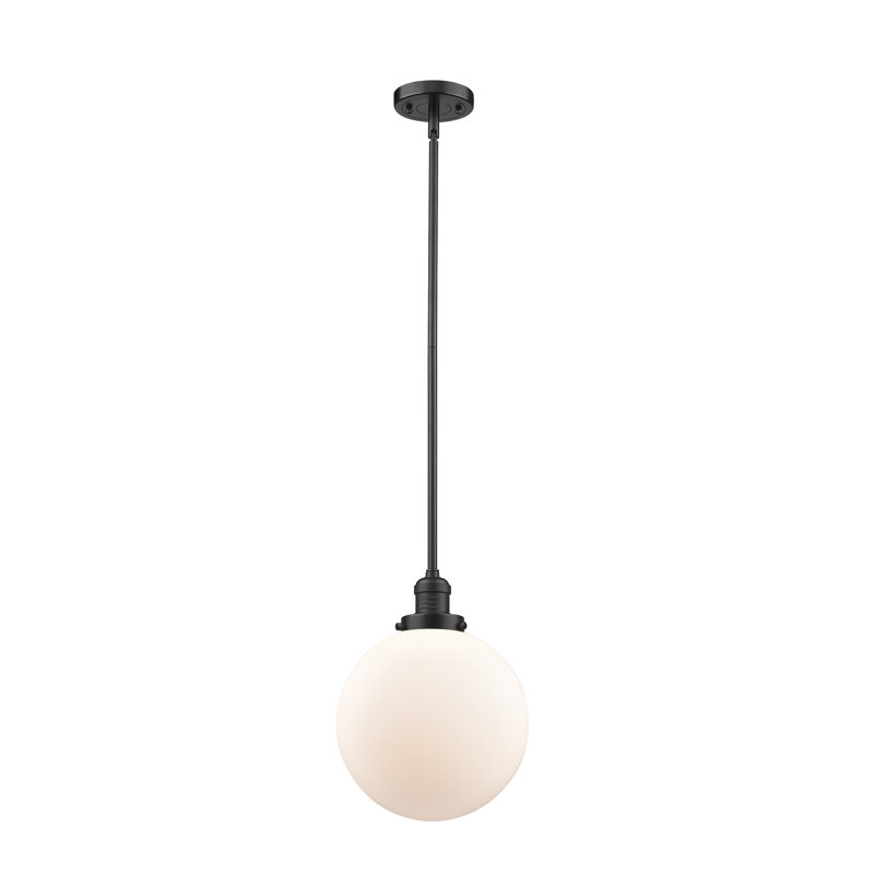 Luminaire suspendu en forme de globe à 1 lumière Baskette, Boîtier blanc mat, Ampoule non incluse, Bronze huilé