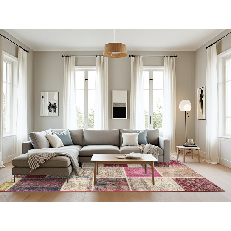 Tapis patchwork gris / beige / rouge, Rectangle 8 pi x 12 pi