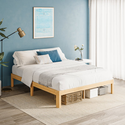 Cadre de lit plateforme en bambou naturel de 30 cm (12 pouces), lit en bois massif avec lattes métalliques, sommier non requis, montage facile