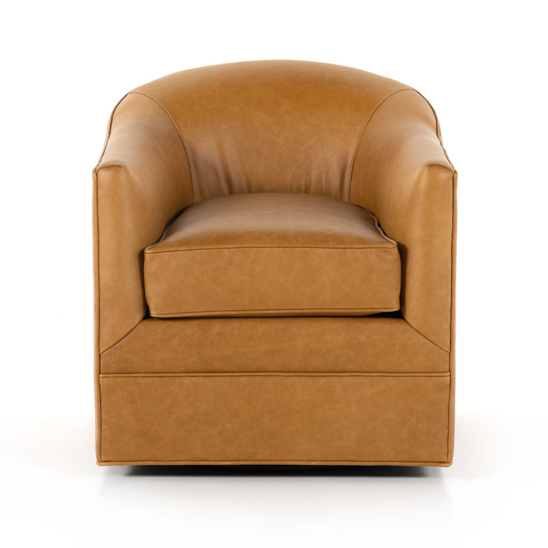 Faria Genuine Leather Swivel Armchair, Ontario Camel Genuine Leather
