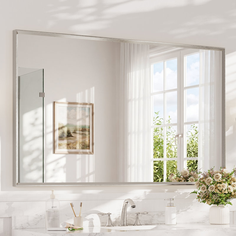 Bathroom Vanity Mirror with Tempered Glass and Aluminum Frame, 36" x 60", Brushed Nickel
