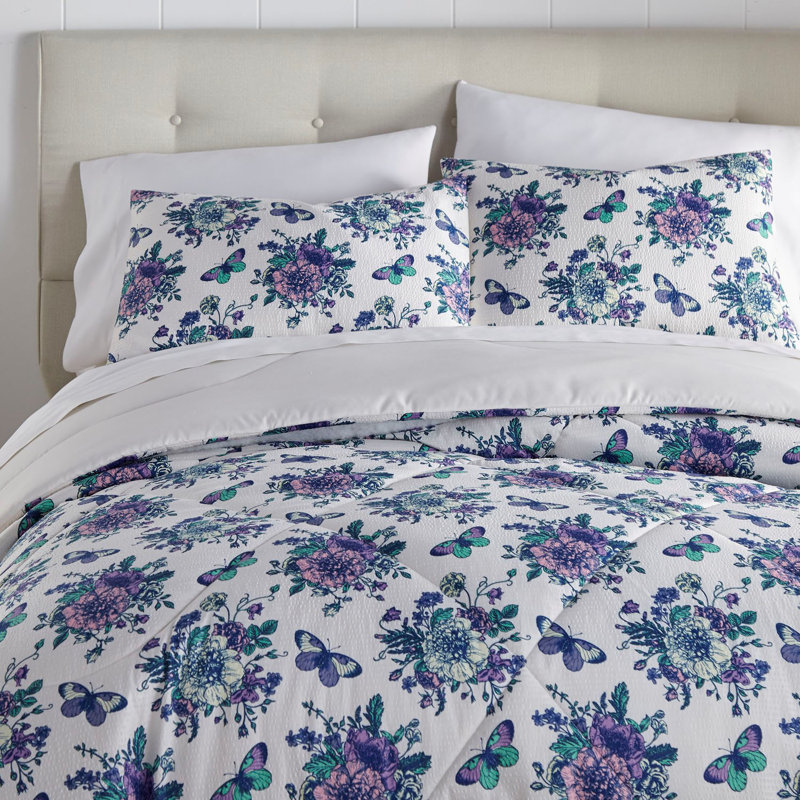 Ensemble d'édredon Seersucker, Édredon pour très grand lit + 2 taies décorativ, Jardin anglais