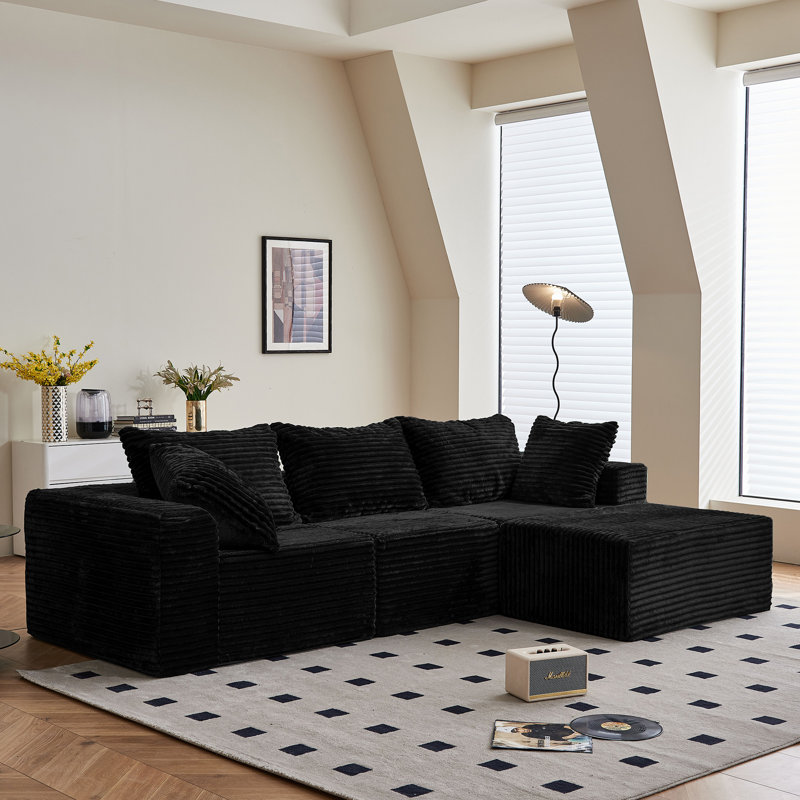 Boneless 108" W Reversible Modular Sectional with No Assembly Required, Black 