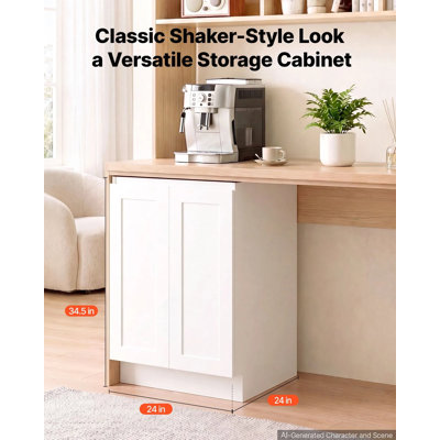 Armoire blanche à base Shaker prête à assembler, armoire non assemblée de l 24 po, l 24 po x P 24 po x H 34,5 po, avec 2 portes, tablette réglable, quincaillerie à fermeture en douceur, pour la maison, le bureau et la salle de lavage