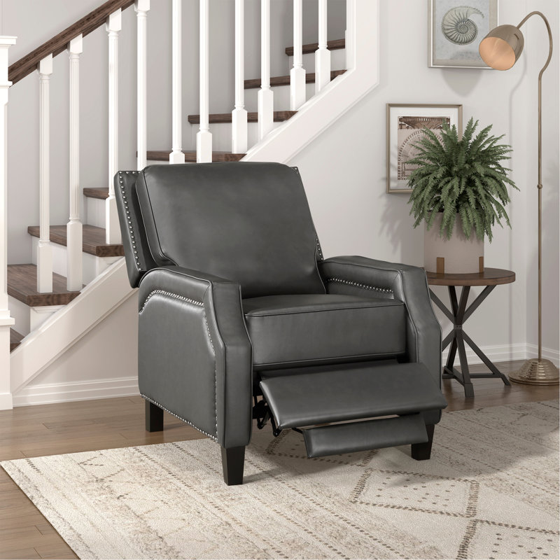 Push Back Reclining Chair Transitional Style Grey Color Self-Reclining Motion Chair 1Pc Cushion Seat Modern Living Room Furniture