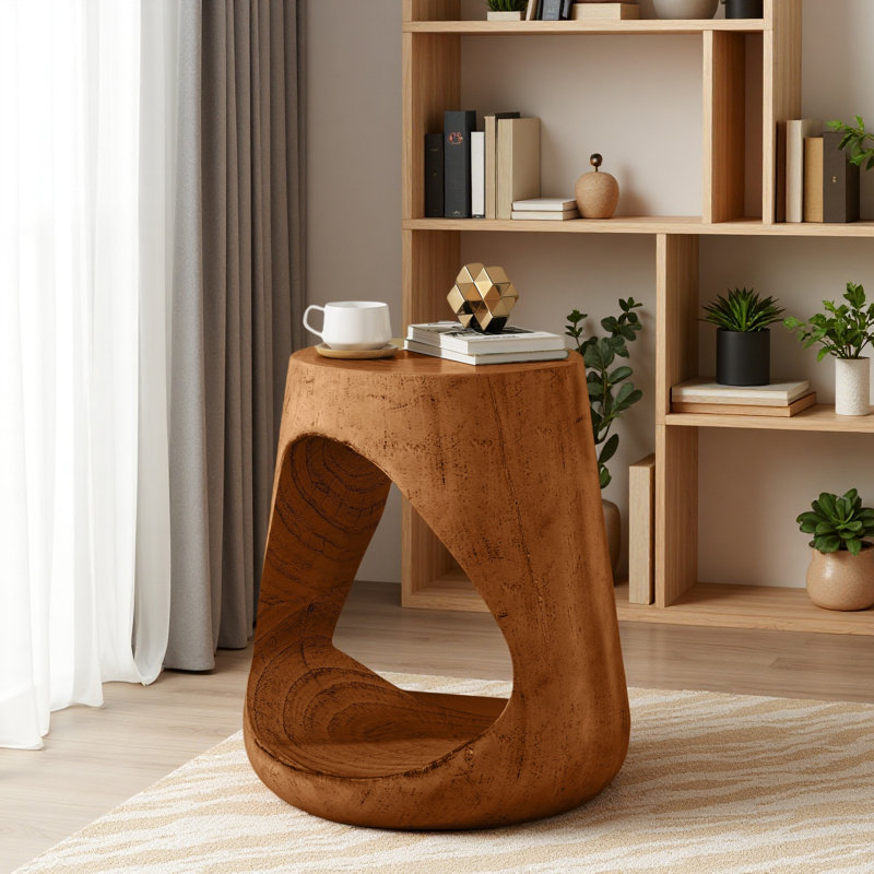 Table d'appoint creuse, texture semblable au bois, Brun