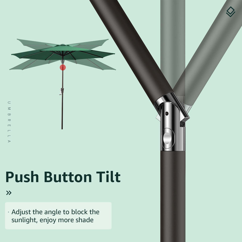 Parasol de marché inclinable Germar, Vert, H 90 po x l 108 po x P 108 po