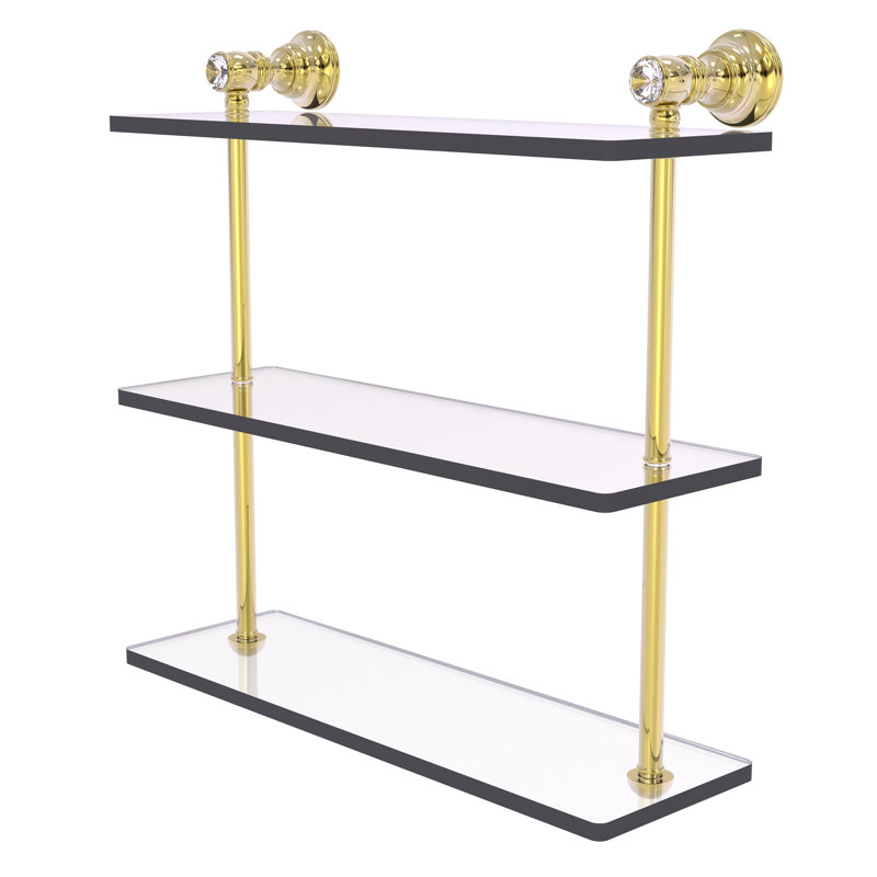 Freyja 3 Piece Glass Tiered Shelf with Towel Bar, Unlacquered Brass, 16" H x 16" W x 5.54" D