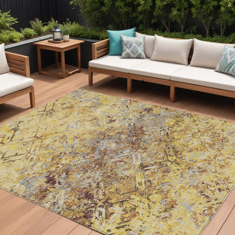 Tapis intérieur / extérieur géométrique lavable doré 8 pi x 10 pi