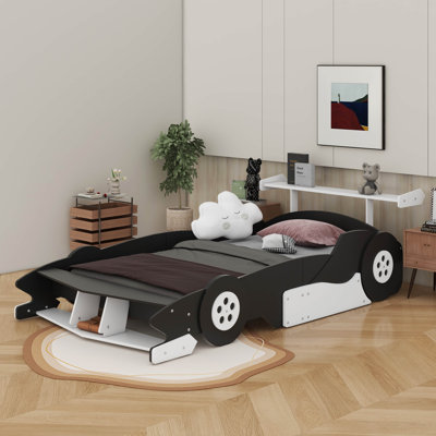 Race Car-Shaped Platform Bed With Wheels