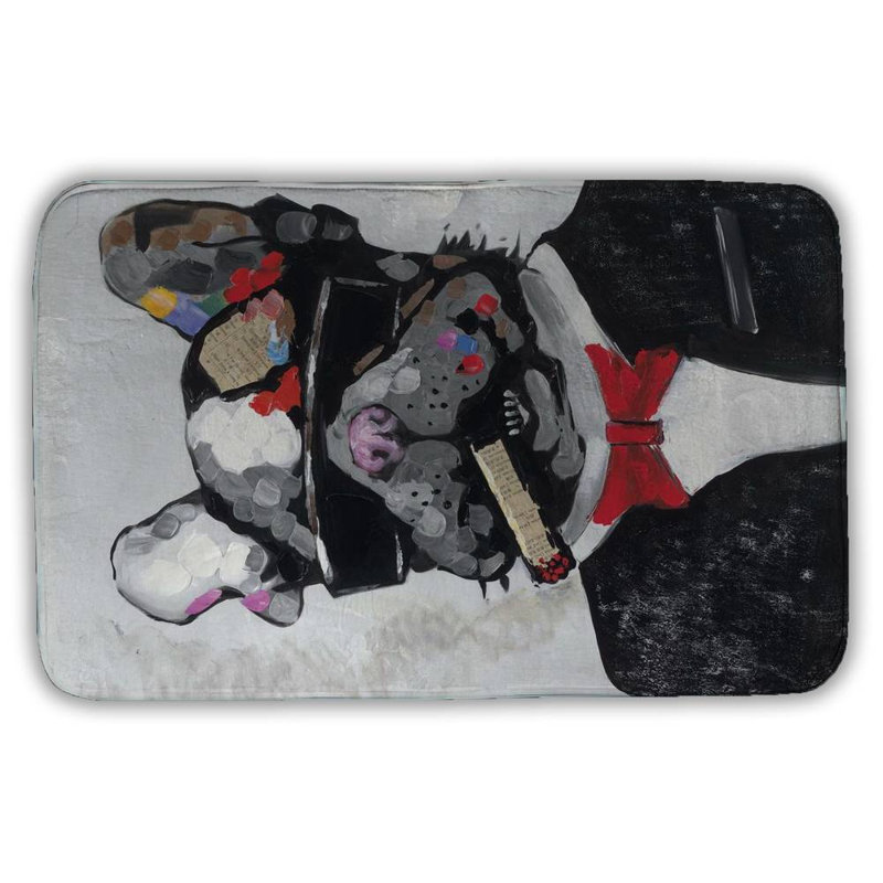 Smoking gangster bulldog Bath Mat with Non-Slip Backing - Quick Dry Memory Foam Bathroom Rug - Absorbent - Modern Plush Spa-Style - Machine Washable