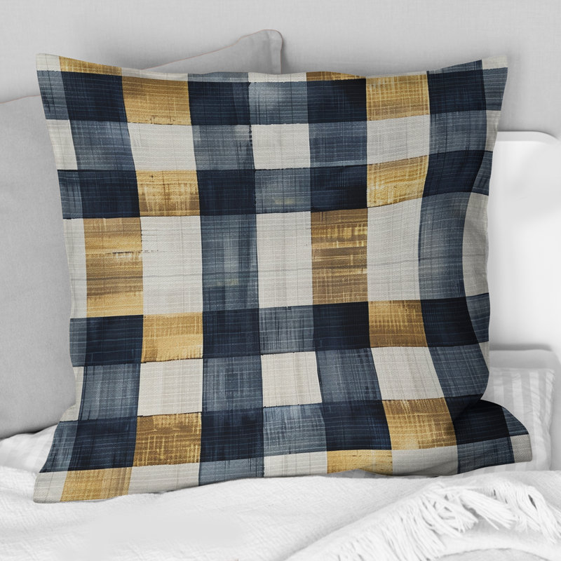 Coussin moderne à imprimé vichy bleu marine III, H 18 po x l 18 po