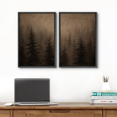 Moody Misty Forest Pine Silhouette