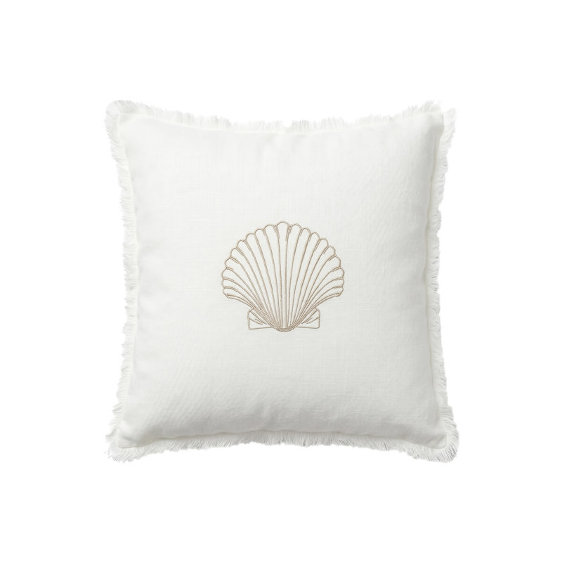 Seashell Linen Fringe Pillow, Down, White