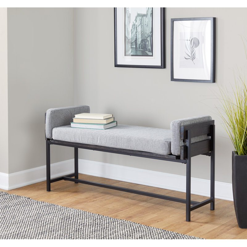 Kari Polyester Blend Upholstered Bench, Light Grey/Grey
