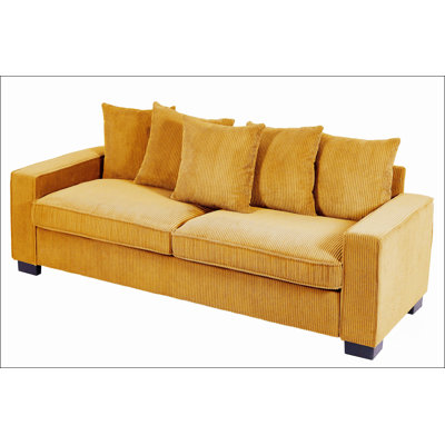 Corduroy Sofa With 5 Matching Toss Pillows; Sleek Design; Spacious And Comfortable 3 Seater Couch