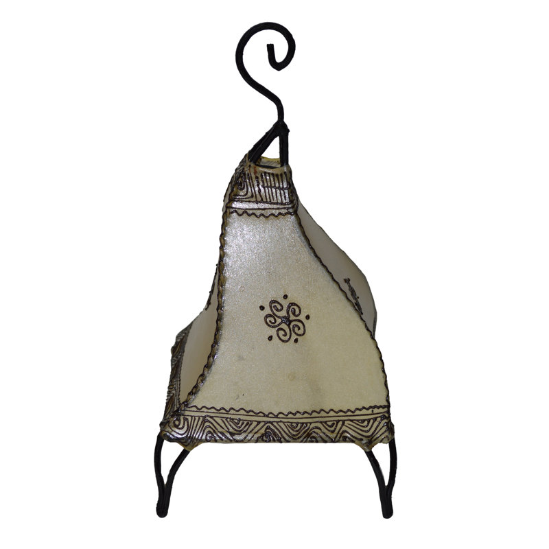 Handmade Moroccan Leather Table Lamp with Henna Design Beige Arias