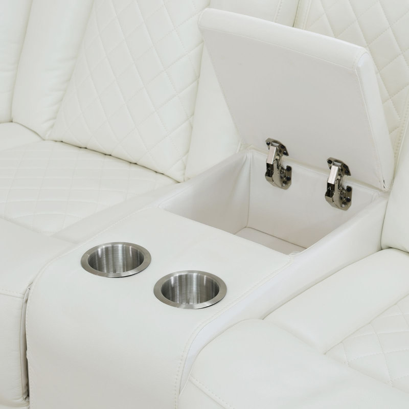 3-Pieces 210" Breathing Leather Power Reclining Theater Sectional with Wireless Chargers and LED Lighting (Set of 3), White