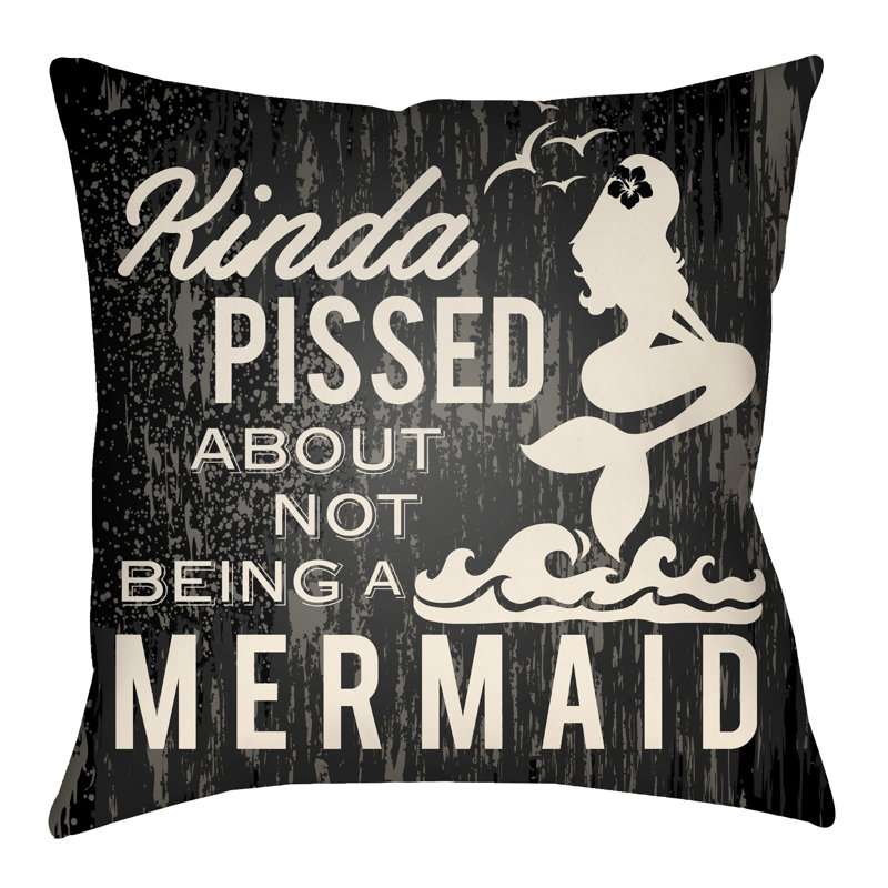 Litchfield Mermaid Outdoor Reversible Throw Pillow, 16" H x 16" W, Kelly Green/Ivory