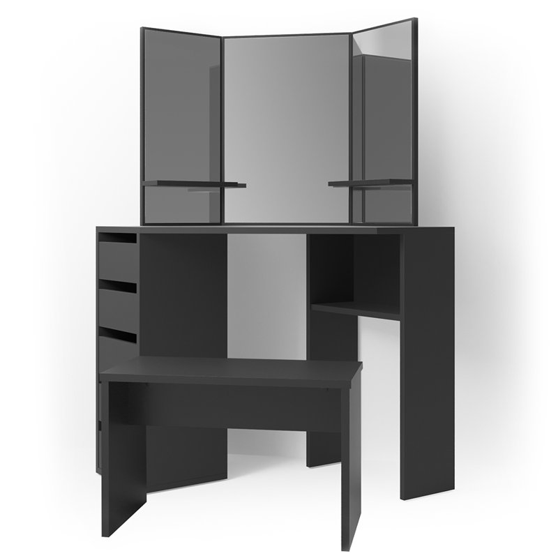 Russellville Dressing Table with Mirror, Black