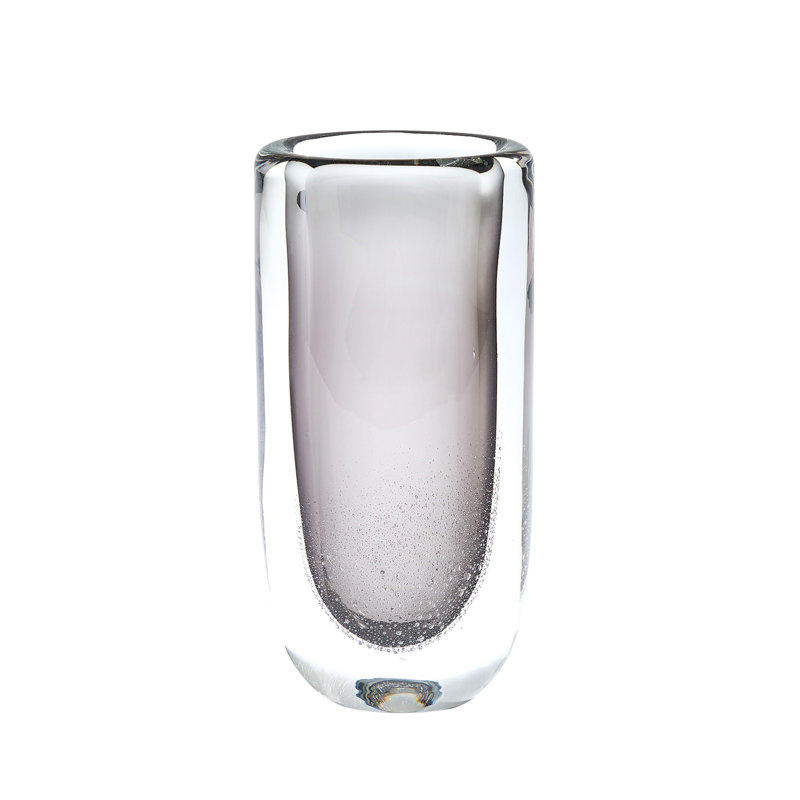 Micro Bubble Handmade Glass Table Vase, Gray/Clear