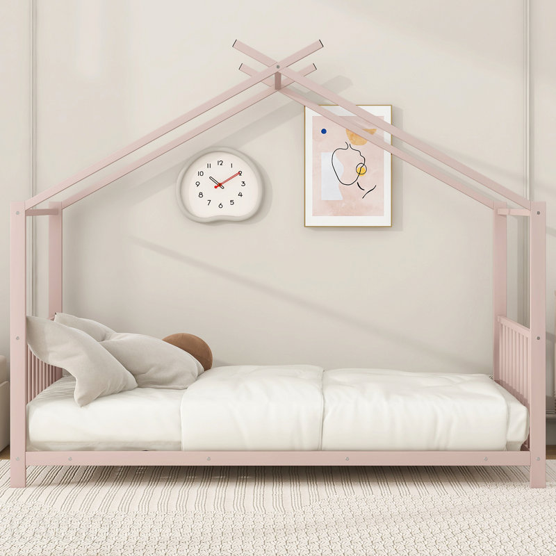 Lit plateforme simple en métal, rose, Pink