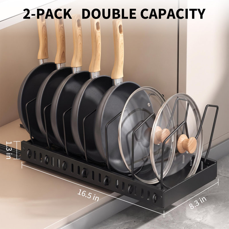 2 Pack Pull Out Pot and Pan Organizer, Adjustable Cabinet Cookware Rack