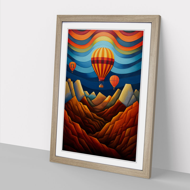 Hot Air Balloon Art Deco No.2 - Framed Print, Oak Framed, 46cm H x 34cm W x 2cm D