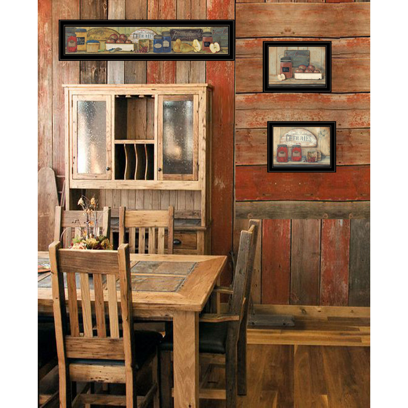 «Country Kitchen», art mural encadré, vignette 3 pièces pour le salon, décoration murale de chambre à coucher, Cadre noir