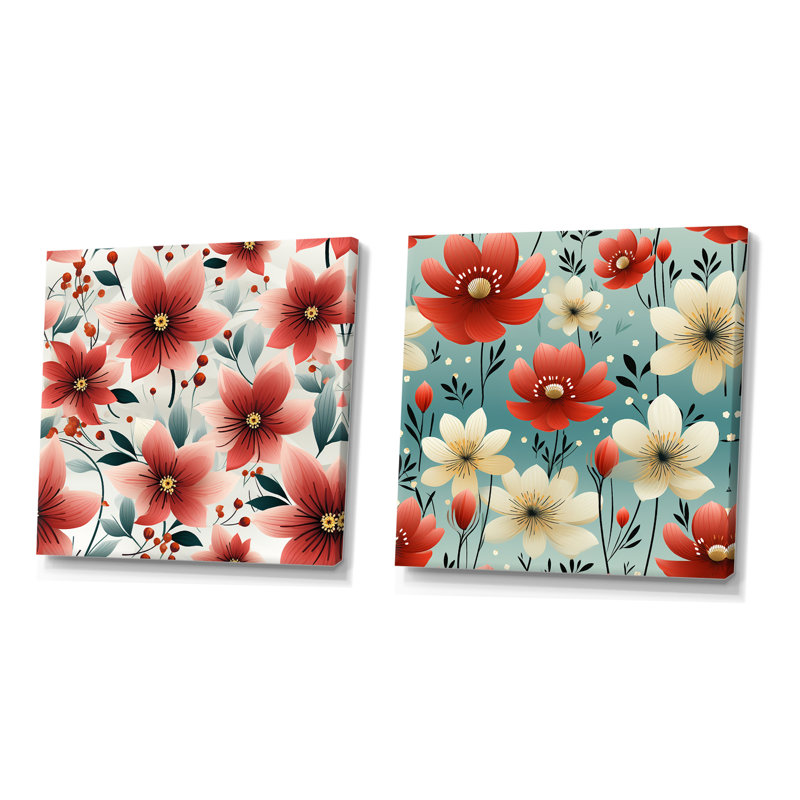 Groseiller - ensemble de 2 reproductions d'art sur toile florales, Toile tendue, H 16 po x l 33 po x P 1 po