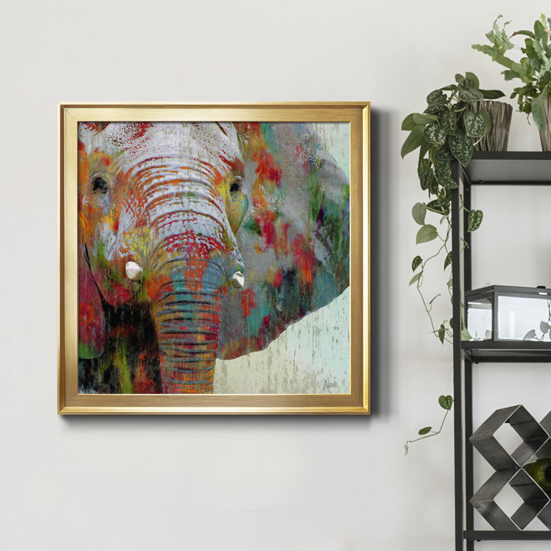 «Paint Splash Elephant», reproduction d'art graphique sur toile, Encadrement doré, H 34,5 po x l 34,5 po x P 1,5 po