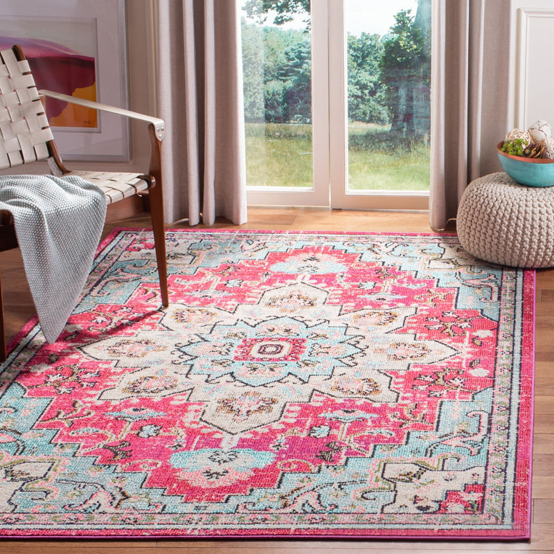 Felty Oriental Fuchsia / Blue Area Rug, Rectangle 10' x 14'